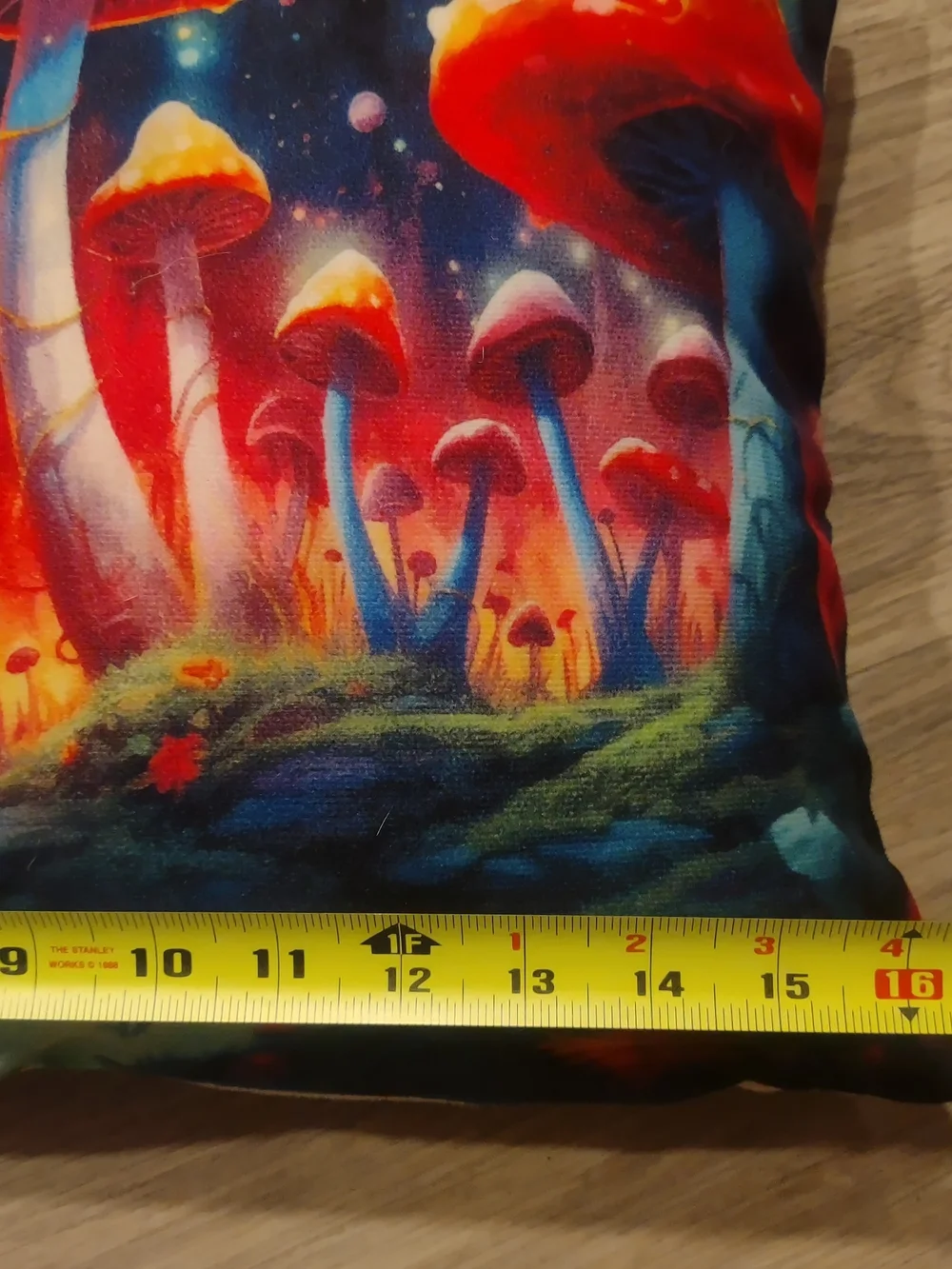 Vibrant Red & Blue Mushroom Print Decorative Pillow - Home Accents